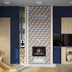 Плитка Птицы Эшера в интерьере на облицовке камина